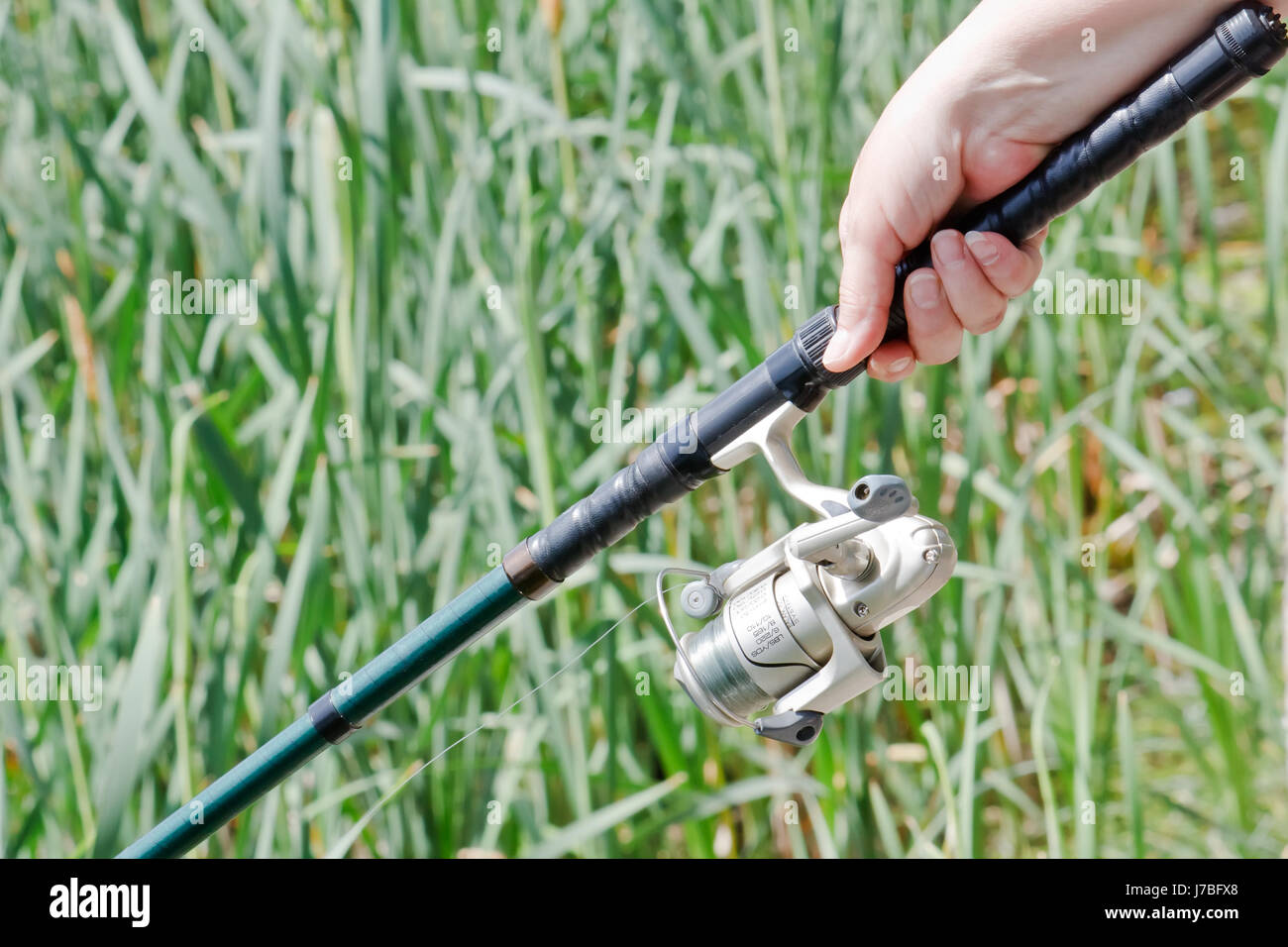 hand fishing rod possession holding woman bread hand hands finger