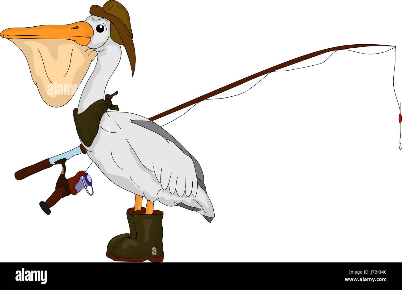 isolated illustration cartoon draw isolated animal bird wild hunter hat  fish Stock Photo - Alamy