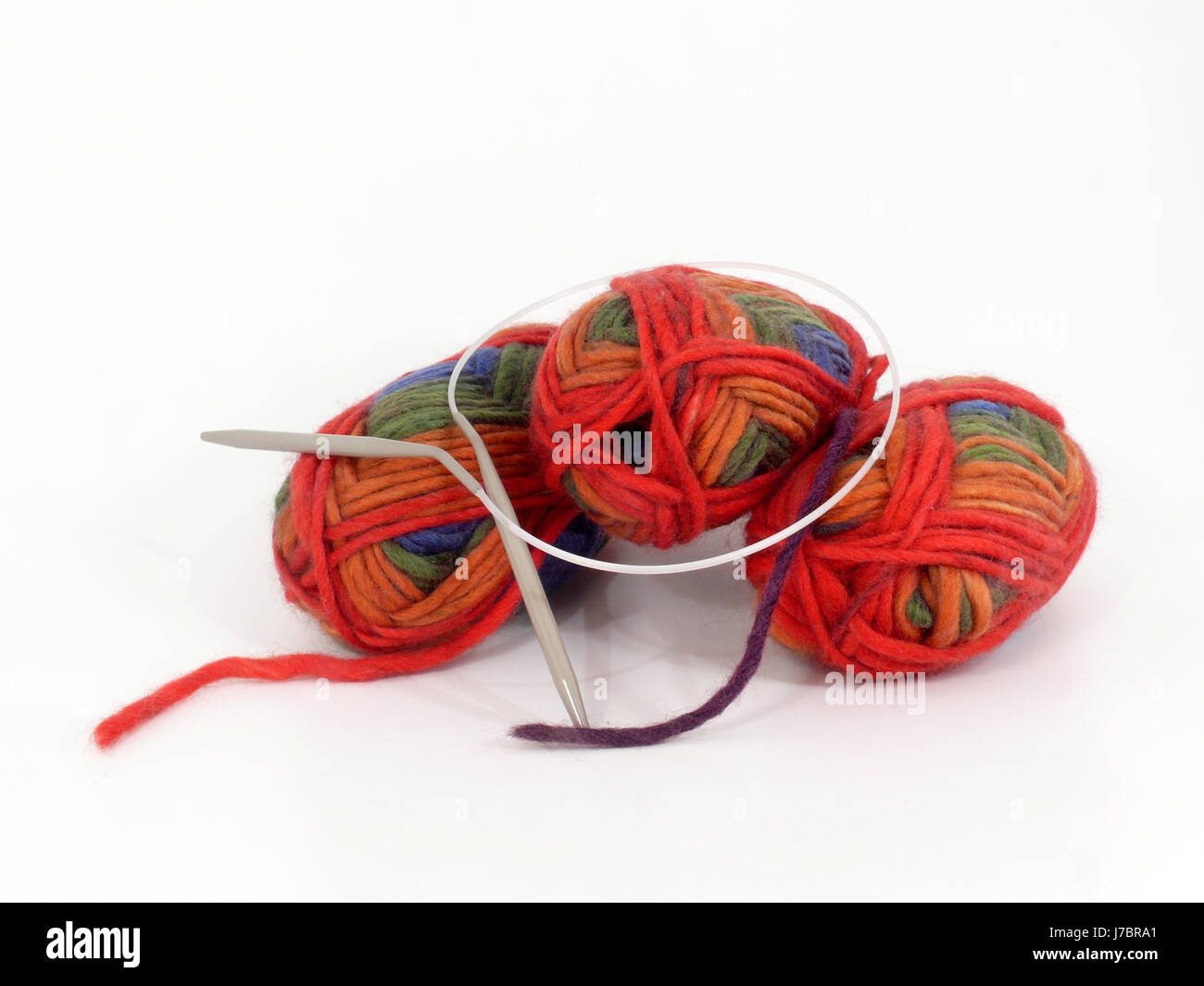 wool ball of wool knitting wool circular needle optional coloured colourful Stock Photo