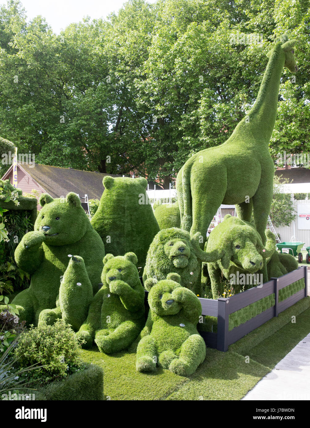 A selection of animals made from fake grass by Easigrass at the RHS Chelsea Flower Show 2017 Stock Photo