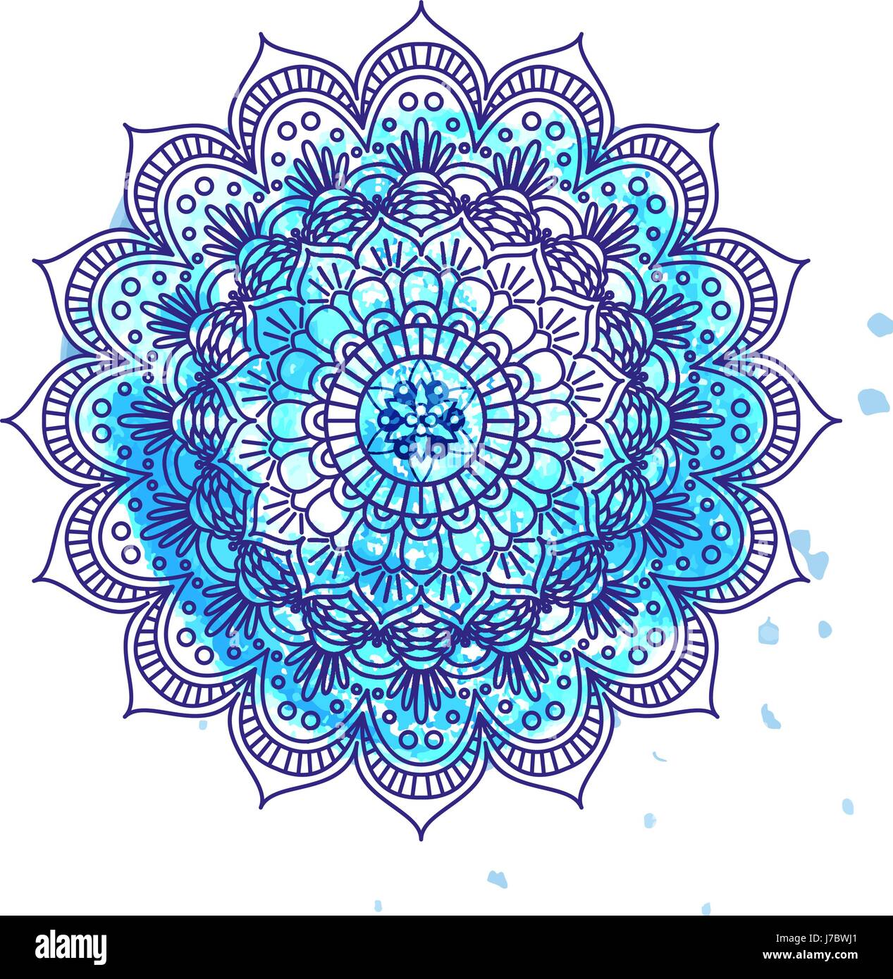 Mandala over colorful watercolor. Invitation, t-shirt print, wedding card. Decorative arabic round lace ornate . Vintage vector pattern for  or web design. abstract  background. Stock Vector