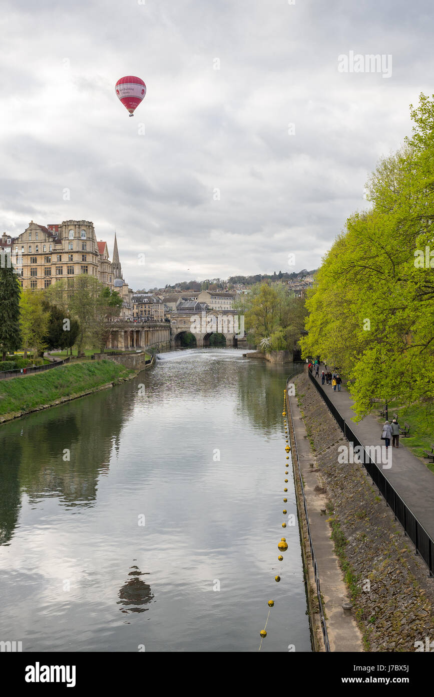 Bath, England April 2017 Pulteney Bridge crossing the River Avon in