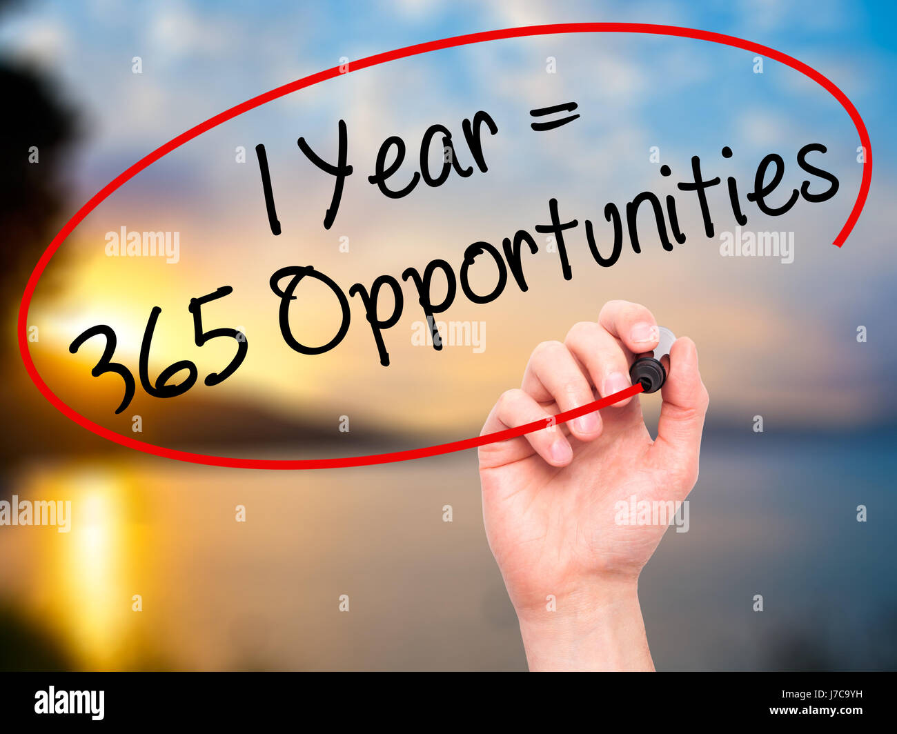 Man Hand Writing 1 Year 365 Opportunities With Black Marker On Visual Screen Isolated On Background Business Technology Internet Concept Stock Stock Photo Alamy