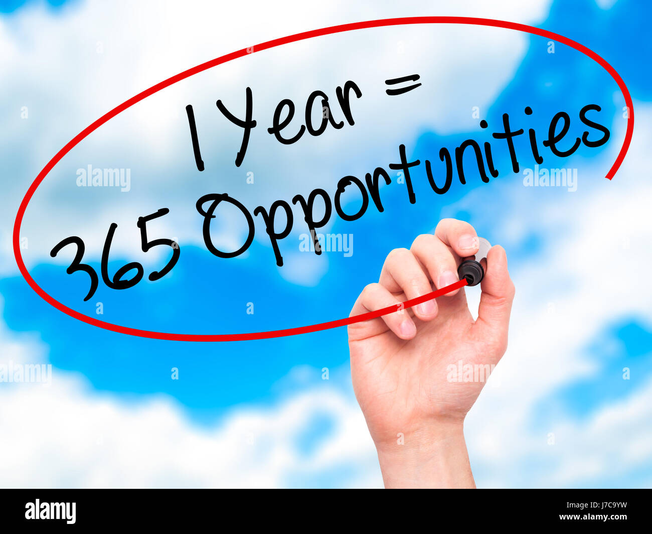 Man Hand Writing 1 Year 365 Opportunities With Black Marker On Visual Screen Isolated On Background Business Technology Internet Concept Stock Stock Photo Alamy
