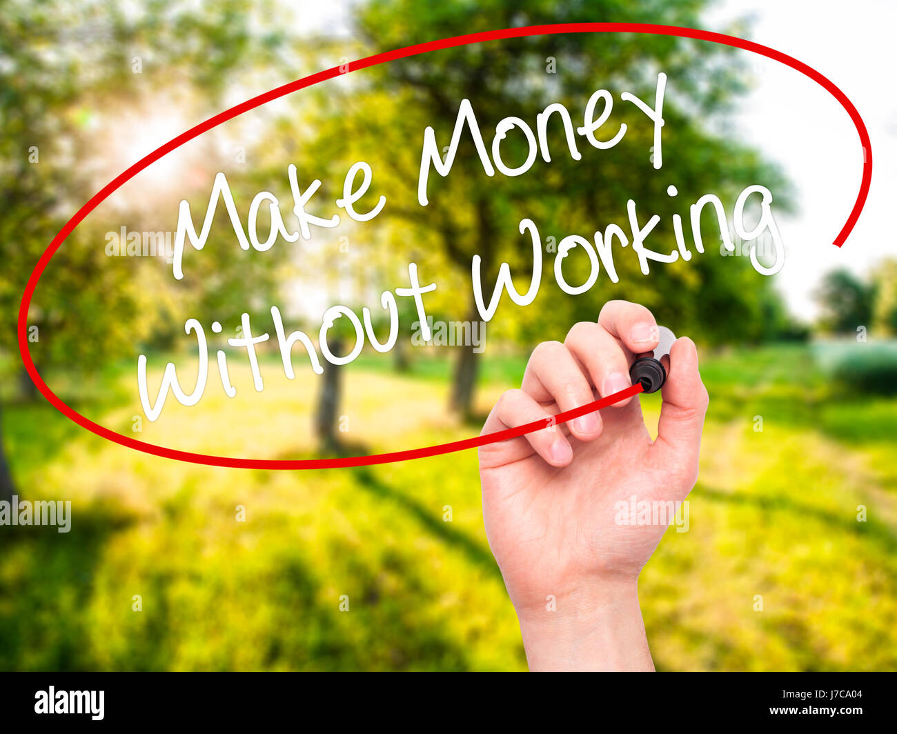 Making Money Without Working Man Hand writing Make Money Without Working with black marker on visual ...