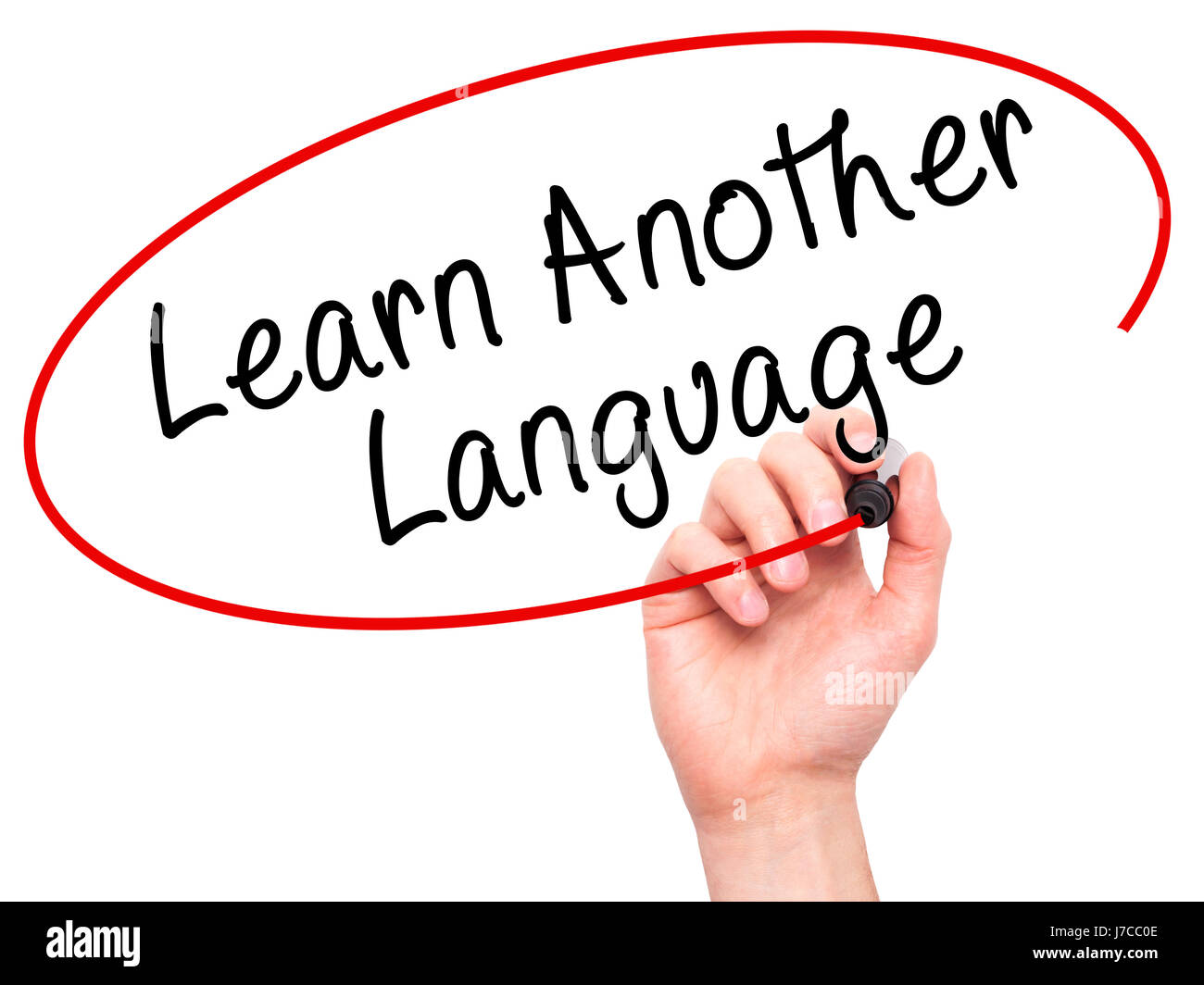 Man Hand writing Learn Another Language with black marker on visual ...