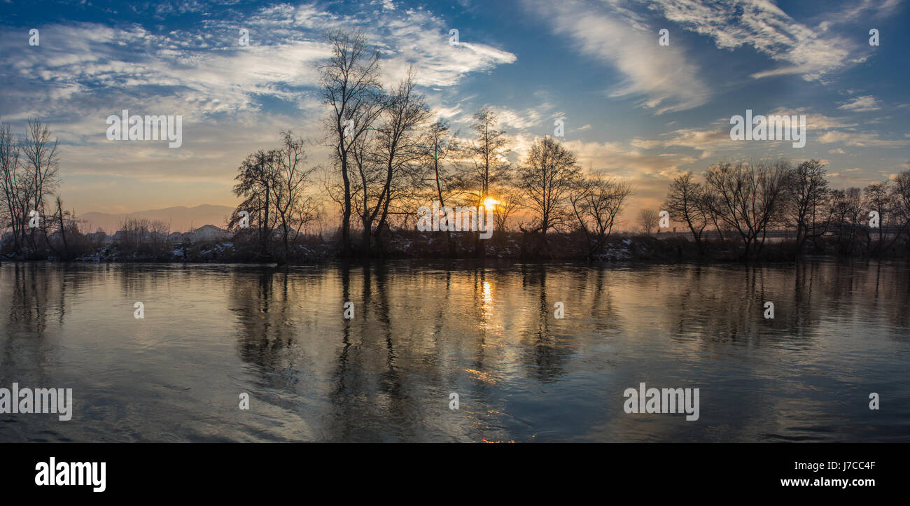 The beautifull sunset over the river Ibar - Kraljevo Stock Photo