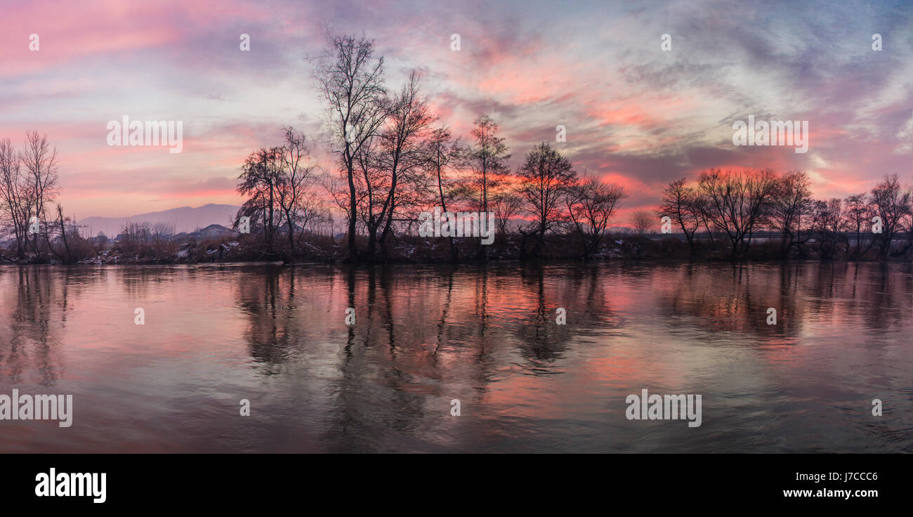 The beautifull sunset over the river Ibar - Kraljevo Stock Photo