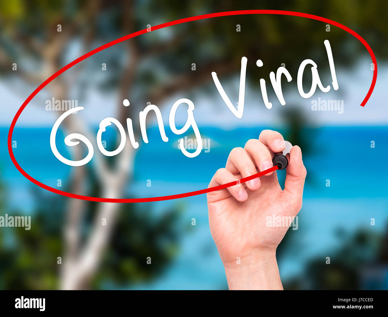 Man Hand writing Going Viral with black marker on visual screen ...