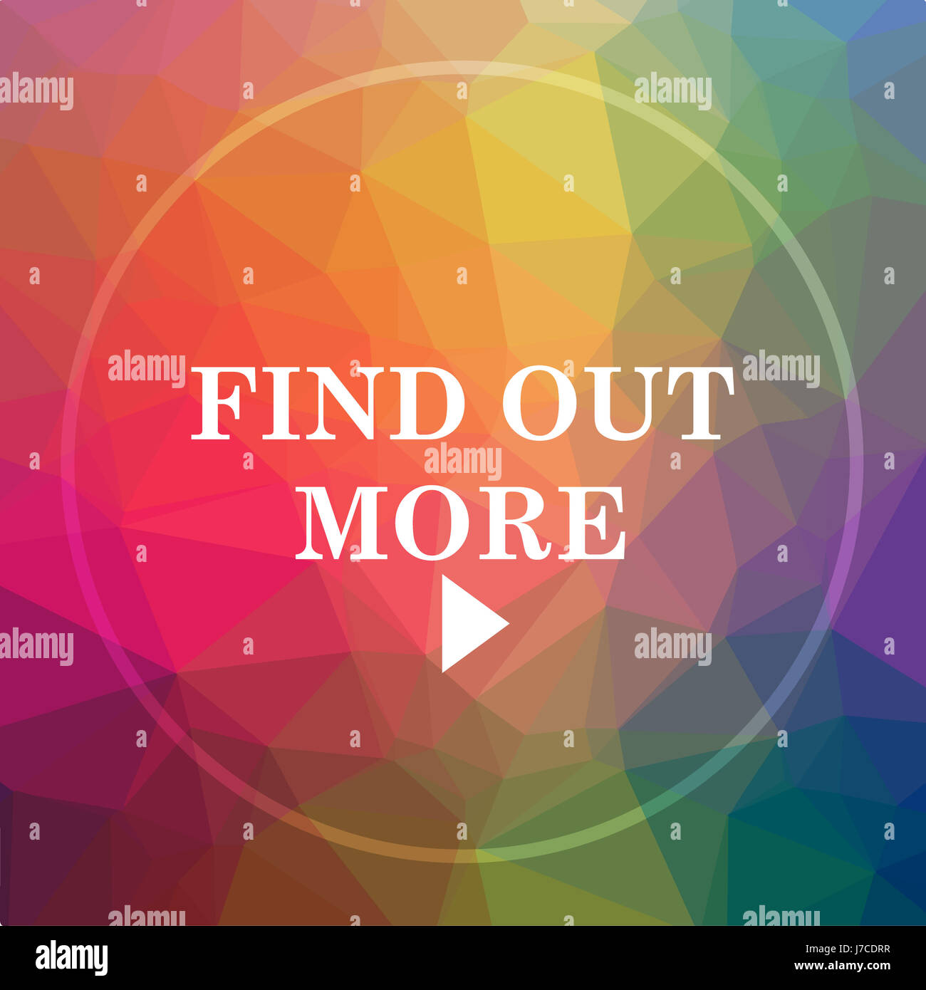 Find out more icon. Find out more website button on low poly background