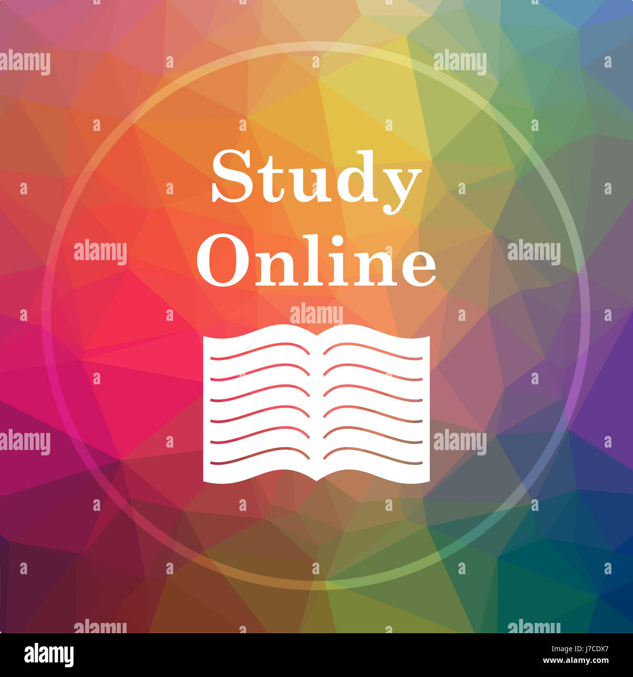 Study online icon. Study online website button on low poly background ...