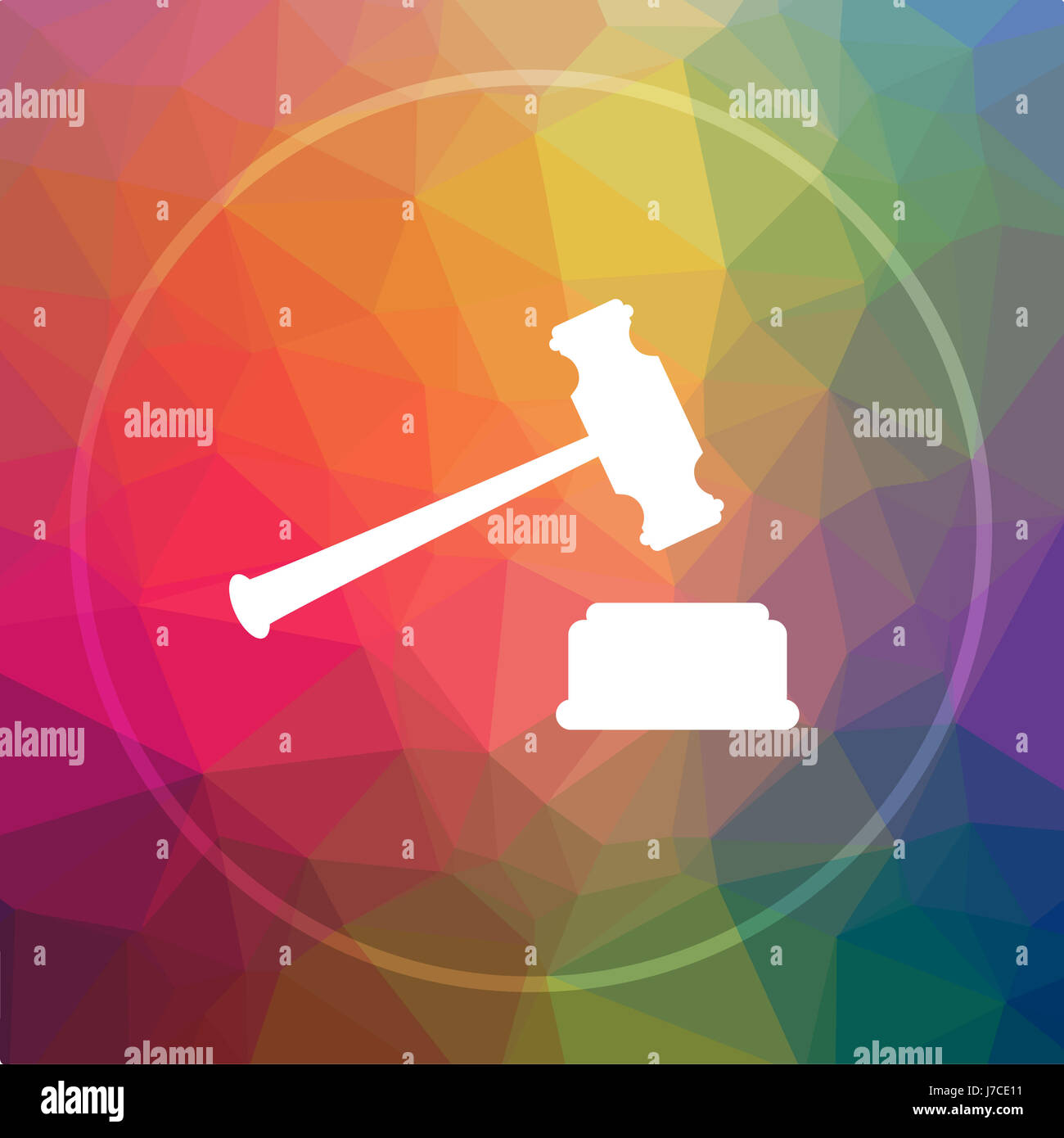 Judge hammer icon. Judge hammer website button on low poly background ...