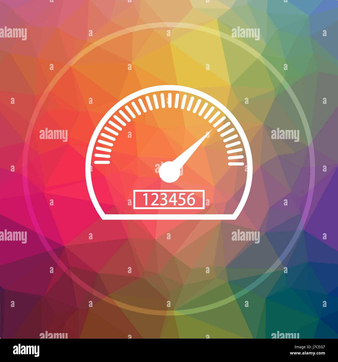 Speedometer icon. Speedometer website button on low poly background
