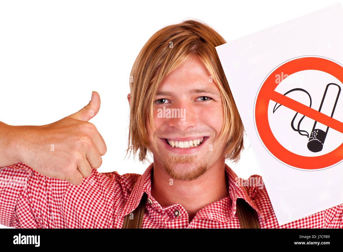 man holding smoking signs Stock Photo