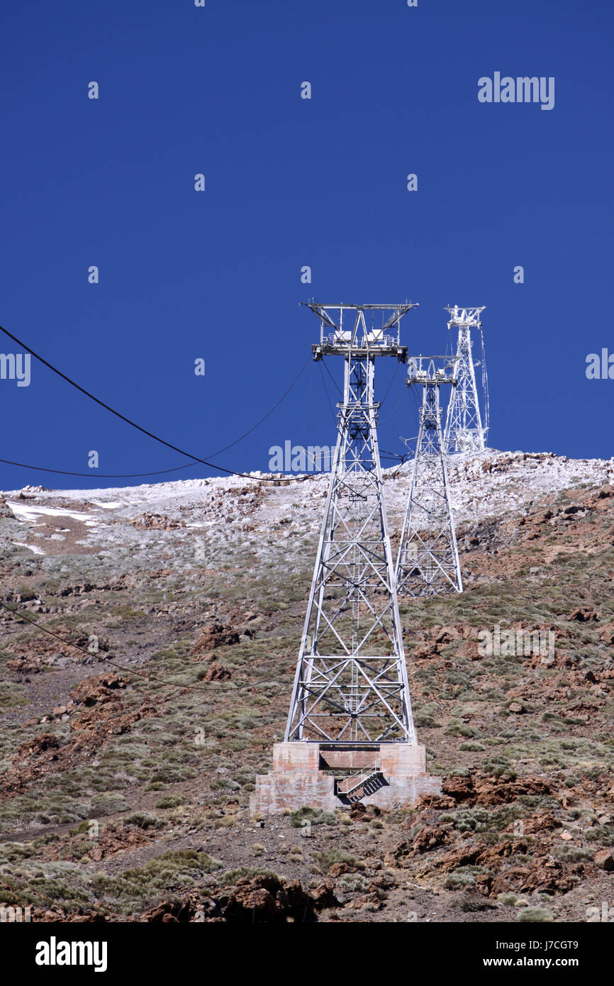 national park spain canary islands mast masts teneriffa mountain railway ropes Stock Photo