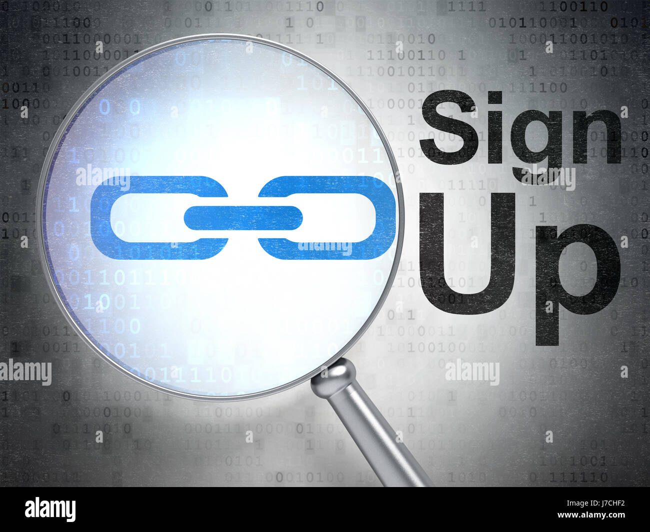 Web development concept: Link and Sign Up with optical glass Stock ...