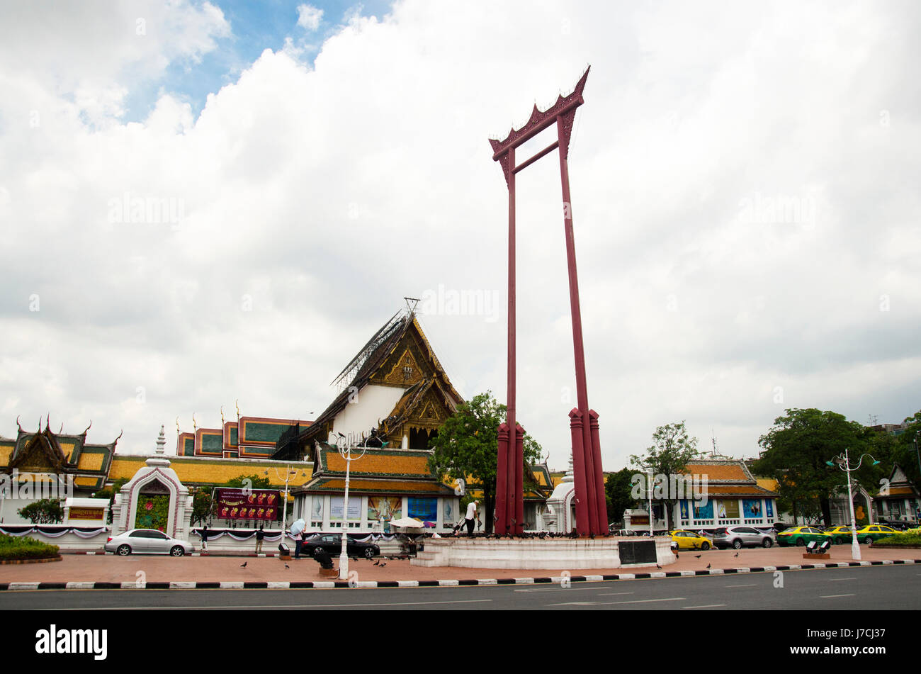 Giant Swing or Sao Chingcha is a religious structure in Phra Nakhon location in front of Wat Suthat Thepphaararam and traffic road on May 11, 2017 in  Stock Photo