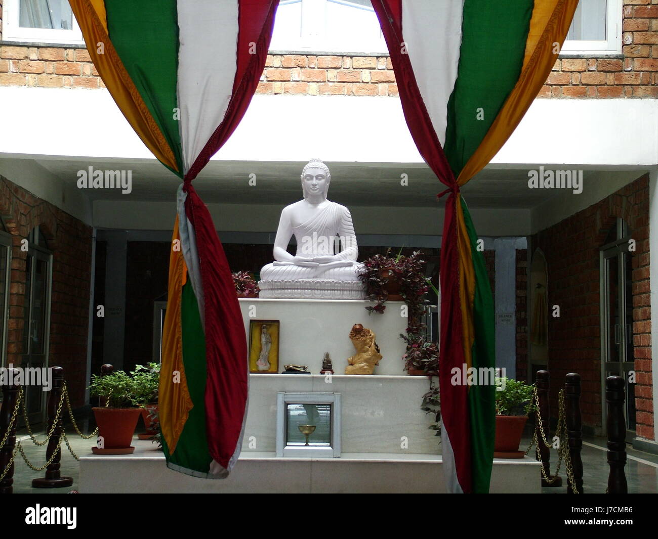 AHYMSIN Ashram, Buddha Statue, Prayer Hall, SRSG, Swami Veda Bharati, Rishikesh, India, (Photo Copyright © Saji Maramon) Stock Photo