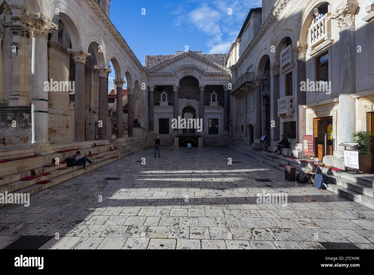 Famous Peristyle square in the center of town Split, Dalmatia, Croatia Stock Photo