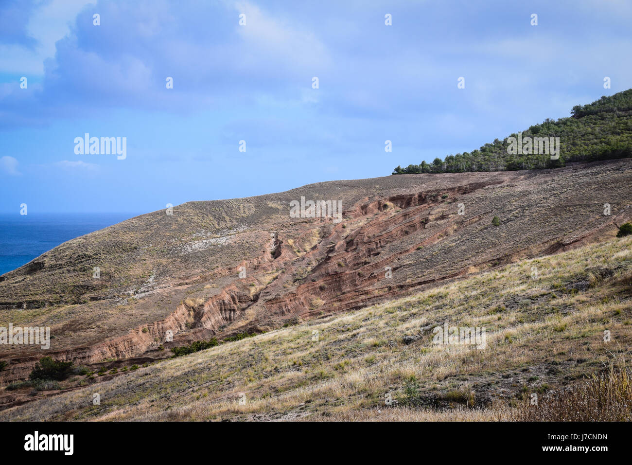 Landscape of Porto Santo with eroded landscape from heavy rainfall Stock Photo