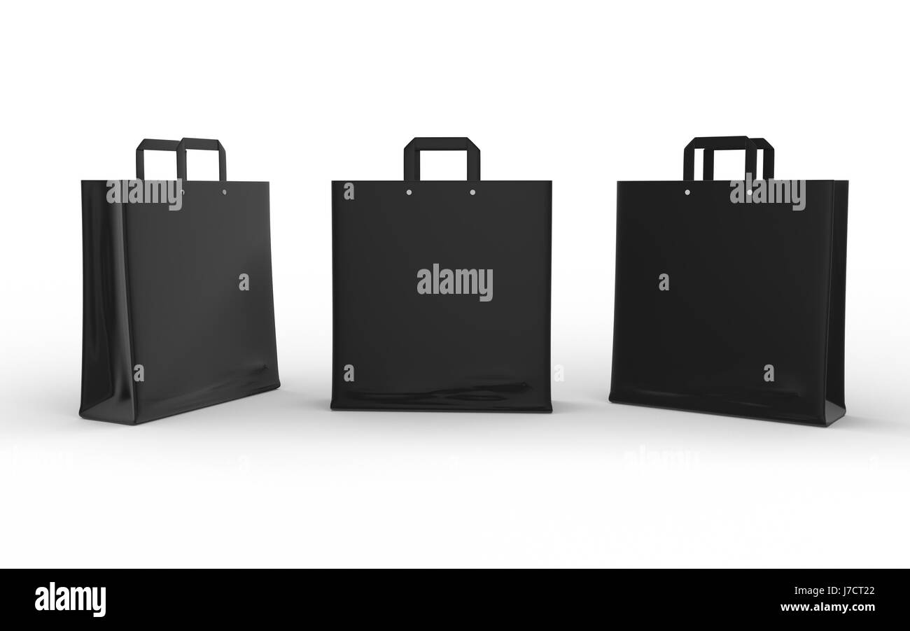 Black glossy paper bag isolated on white with clipping path Stock Photo