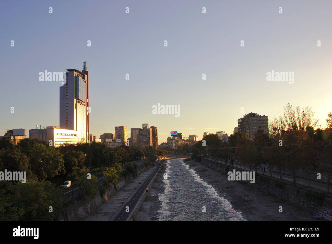 Bridge in Santiago de Chile at sunset Stock Photo
