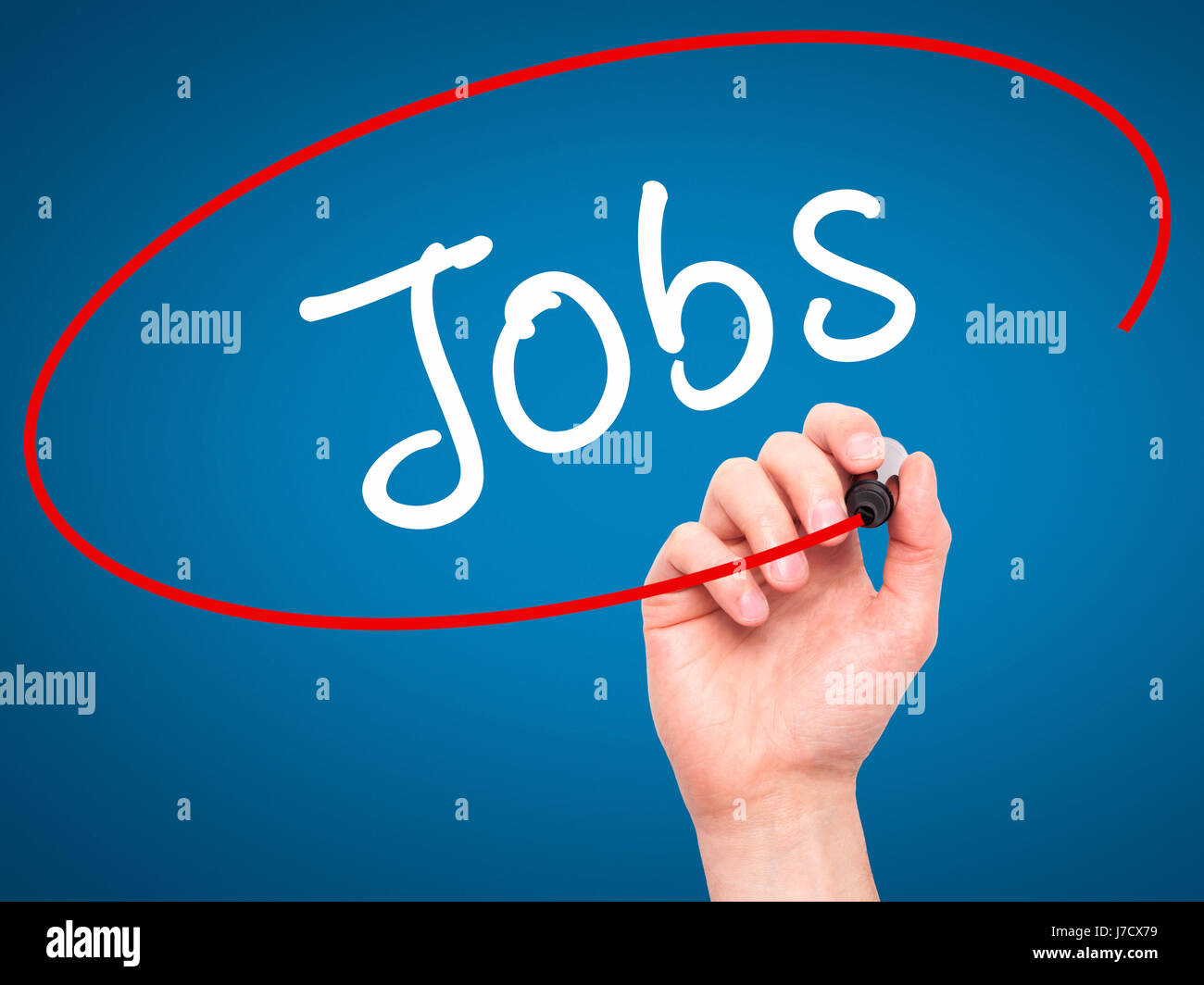 Man Hand writing Jobs with black marker on visual screen. Isolated on ...