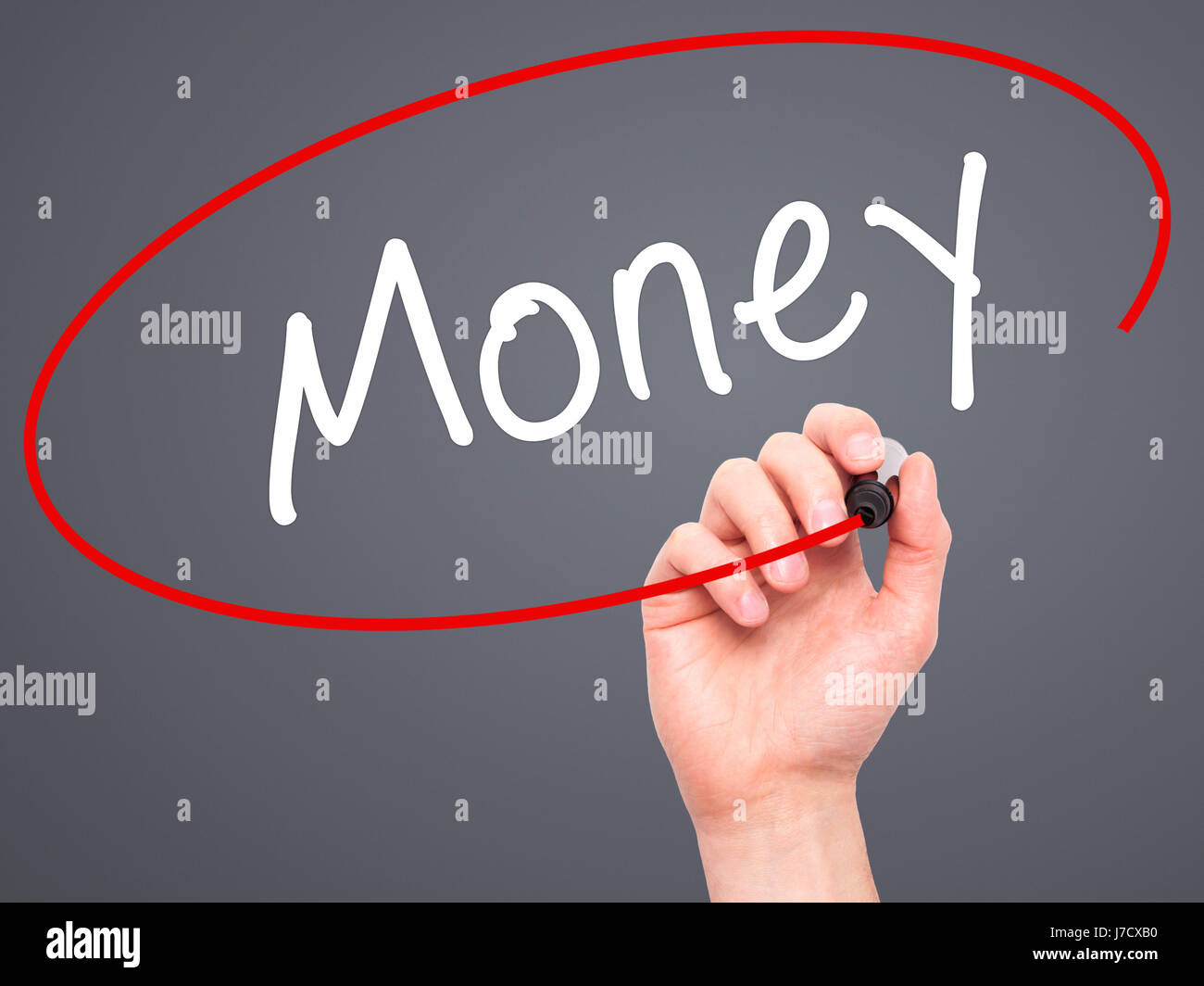 Money. Sign Writing Man Hand writing Money with black marker on visual screen. Isolated on ...