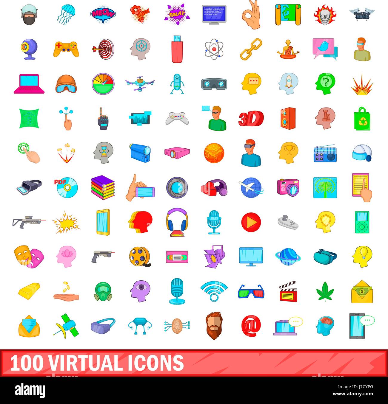 100 virtual icons set, cartoon style Stock Vector Image & Art - Alamy
