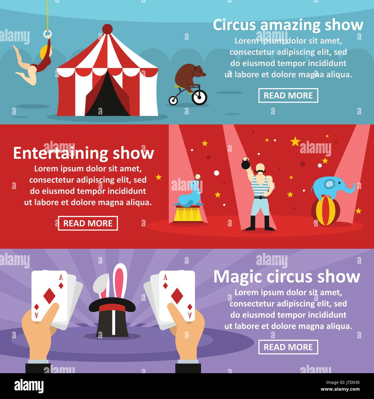 Circus show banner horizontal set, flat style Stock Vector Image & Art ...