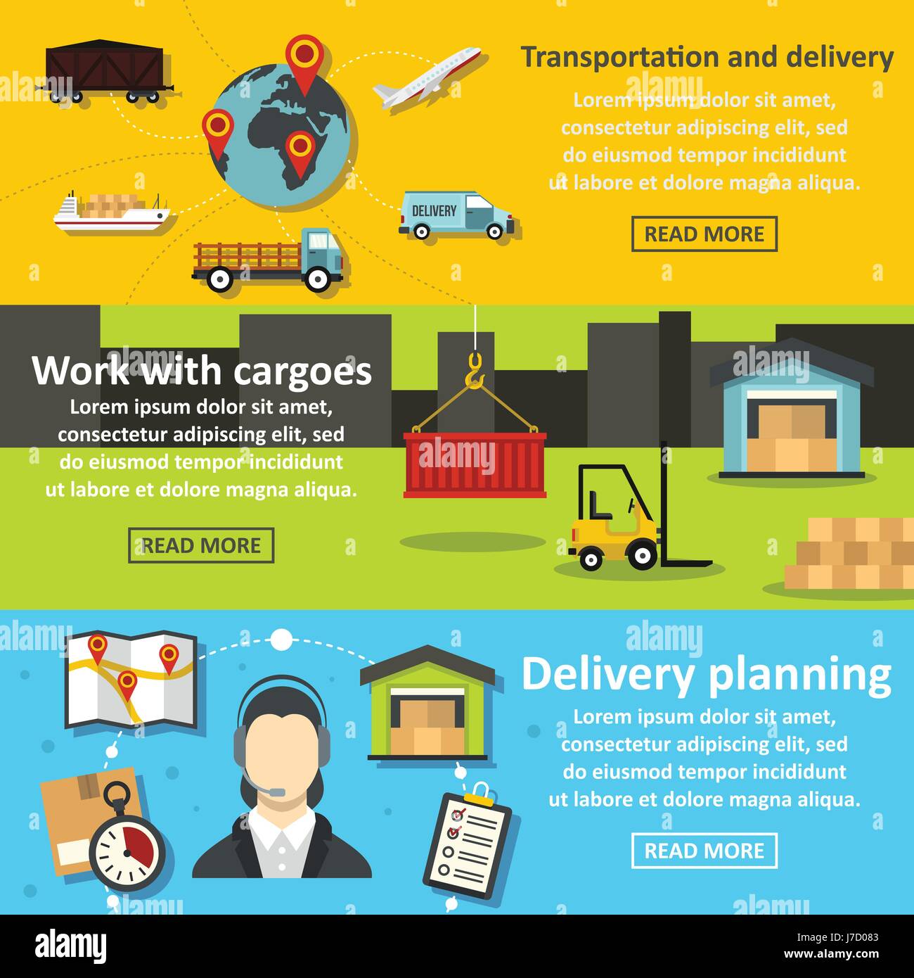 Delivery service banner horizontal set, flat style Stock Vector Image ...