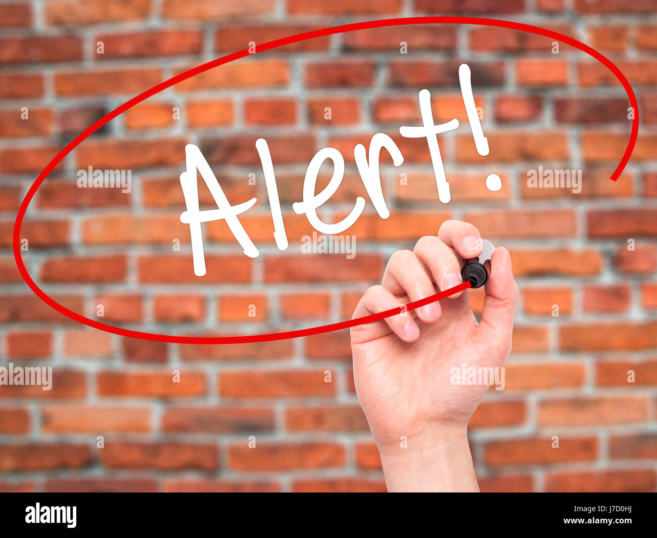 Man Hand writing Alert! with black marker on visual screen. Isolated on ...