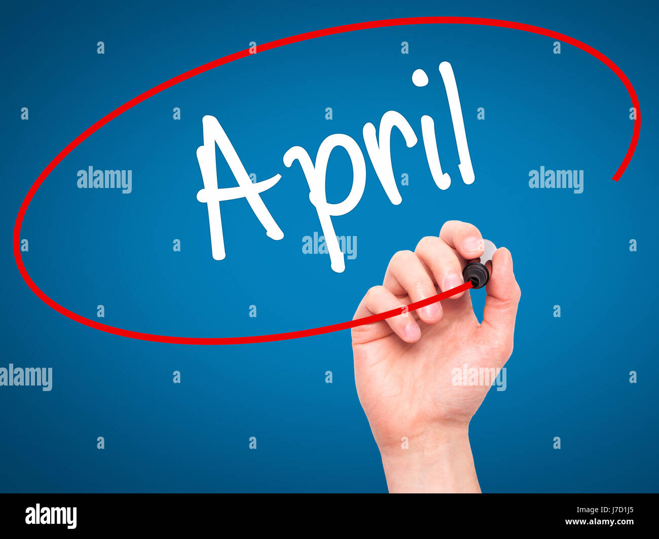 Man Hand writing April with black marker on visual screen. Isolated on ...
