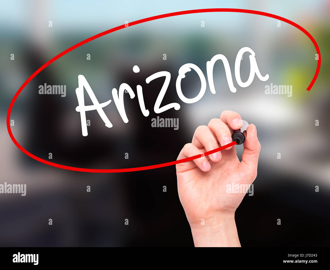 Man Hand writing Arizona with black marker on visual screen. Isolated ...