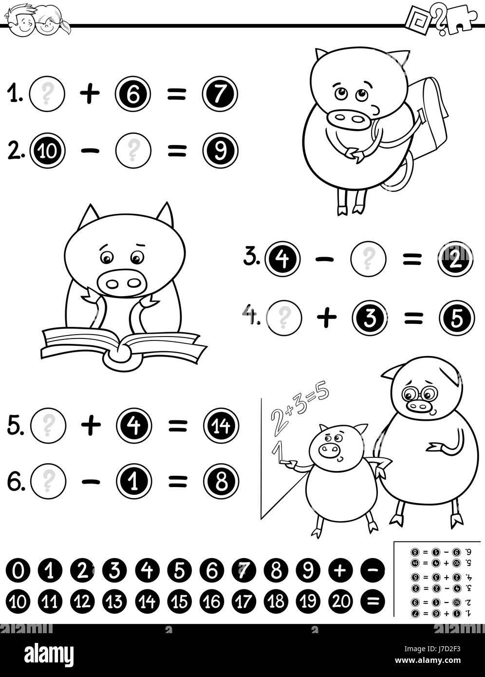 Cartoon School Objects Coloring Page Black and White Stock Photos