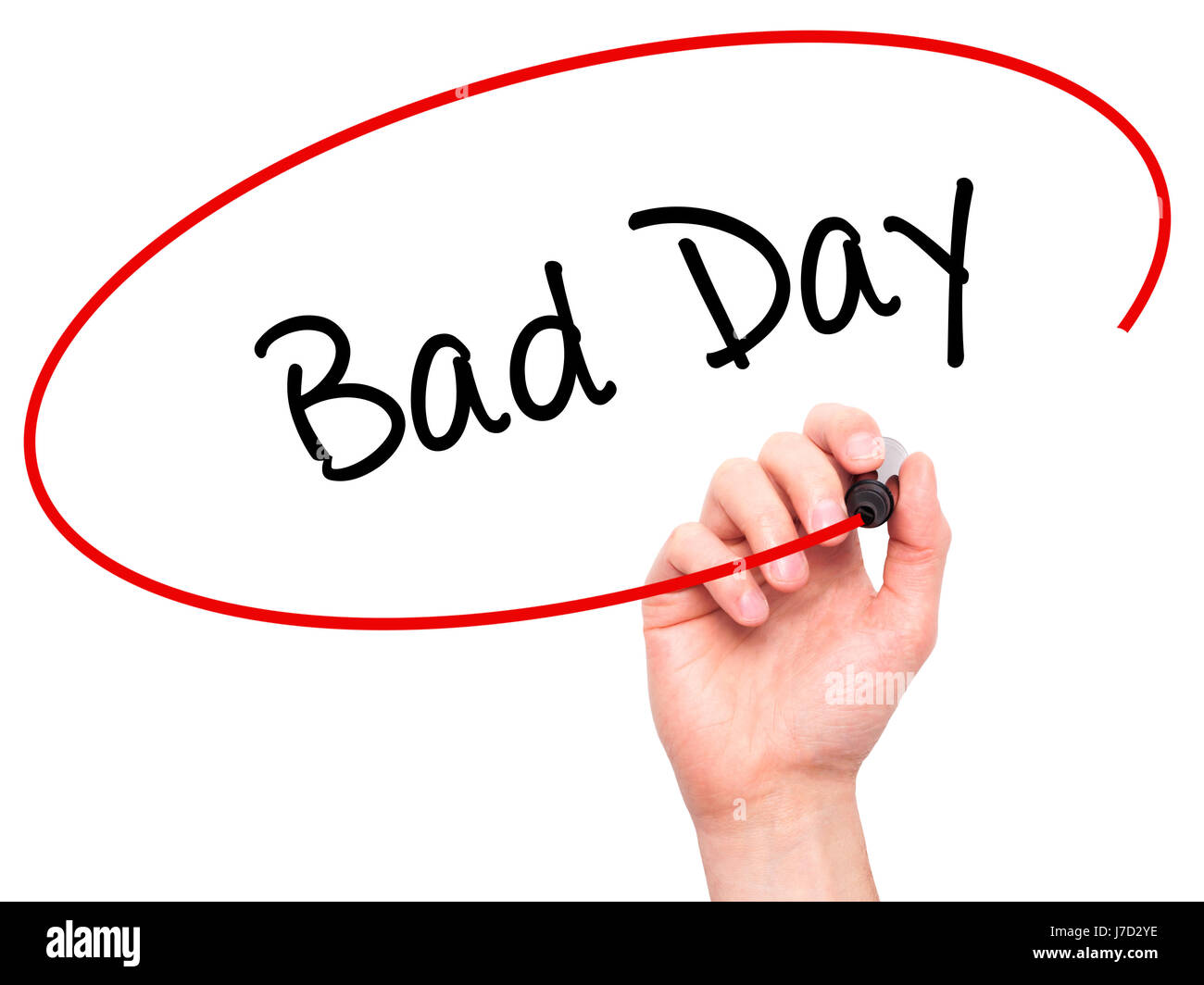 Man Hand writing Bad Day with black marker on visual screen. Isolated ...