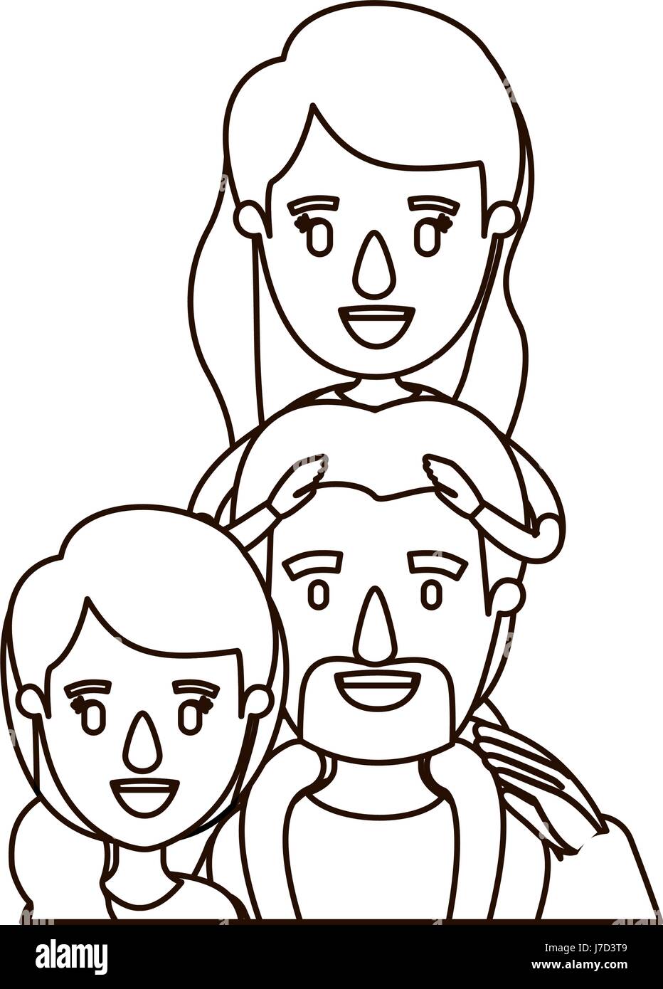 sketch contour caricature half body family with mother and father with ...