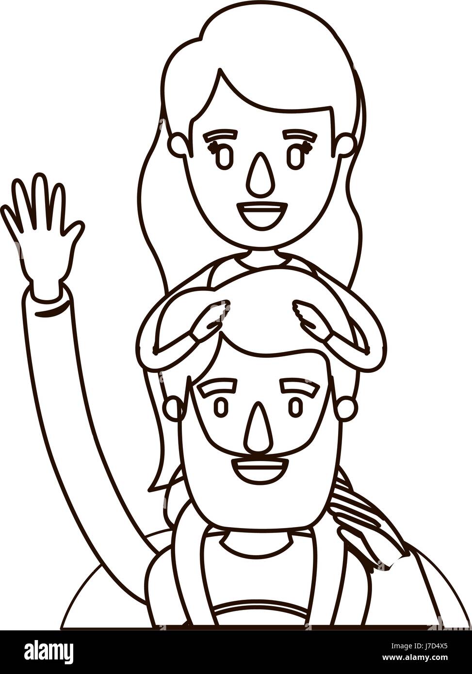 Sketch Contour Caricature Half Body Super Dad Hero Greeting With Girl On His Back Stock Vector Image Art Alamy