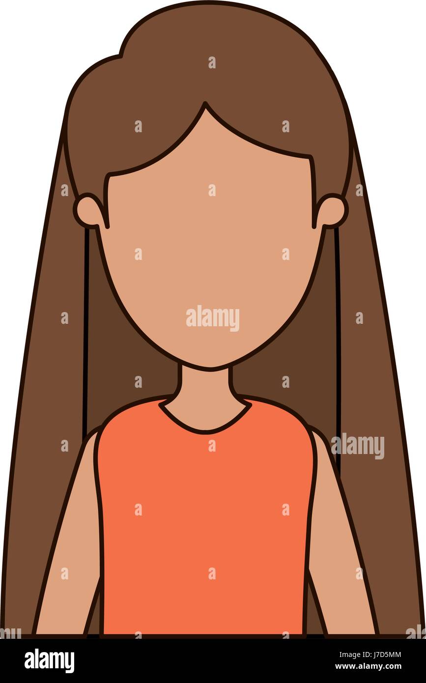 Colorful Caricature Faceless Front View Half Body Woman With Long