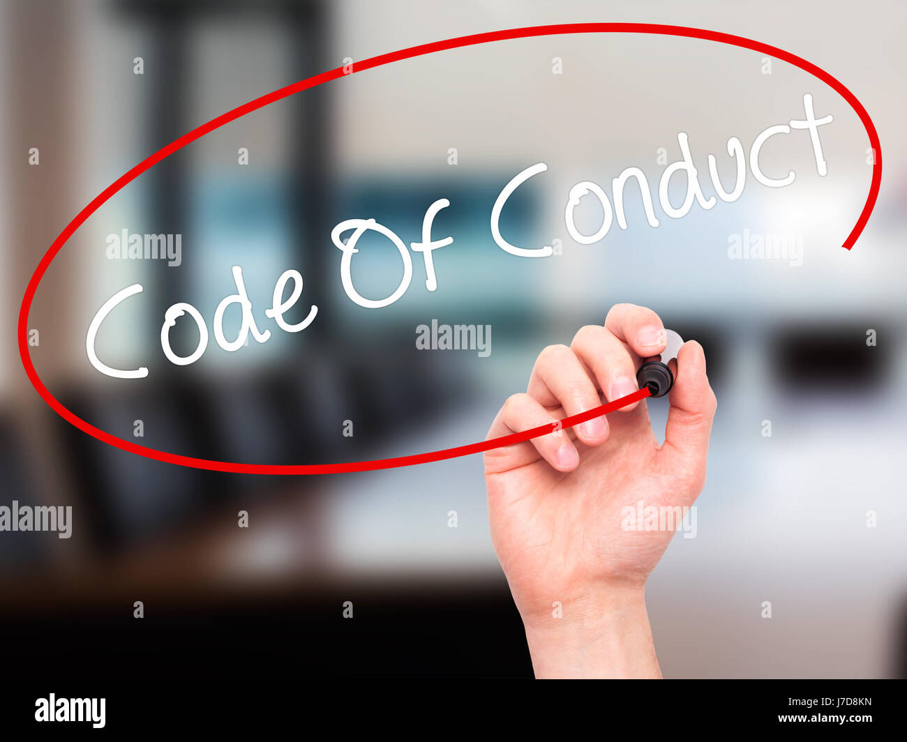 Man Hand writing Code Of Conduct with black marker on visual screen ...