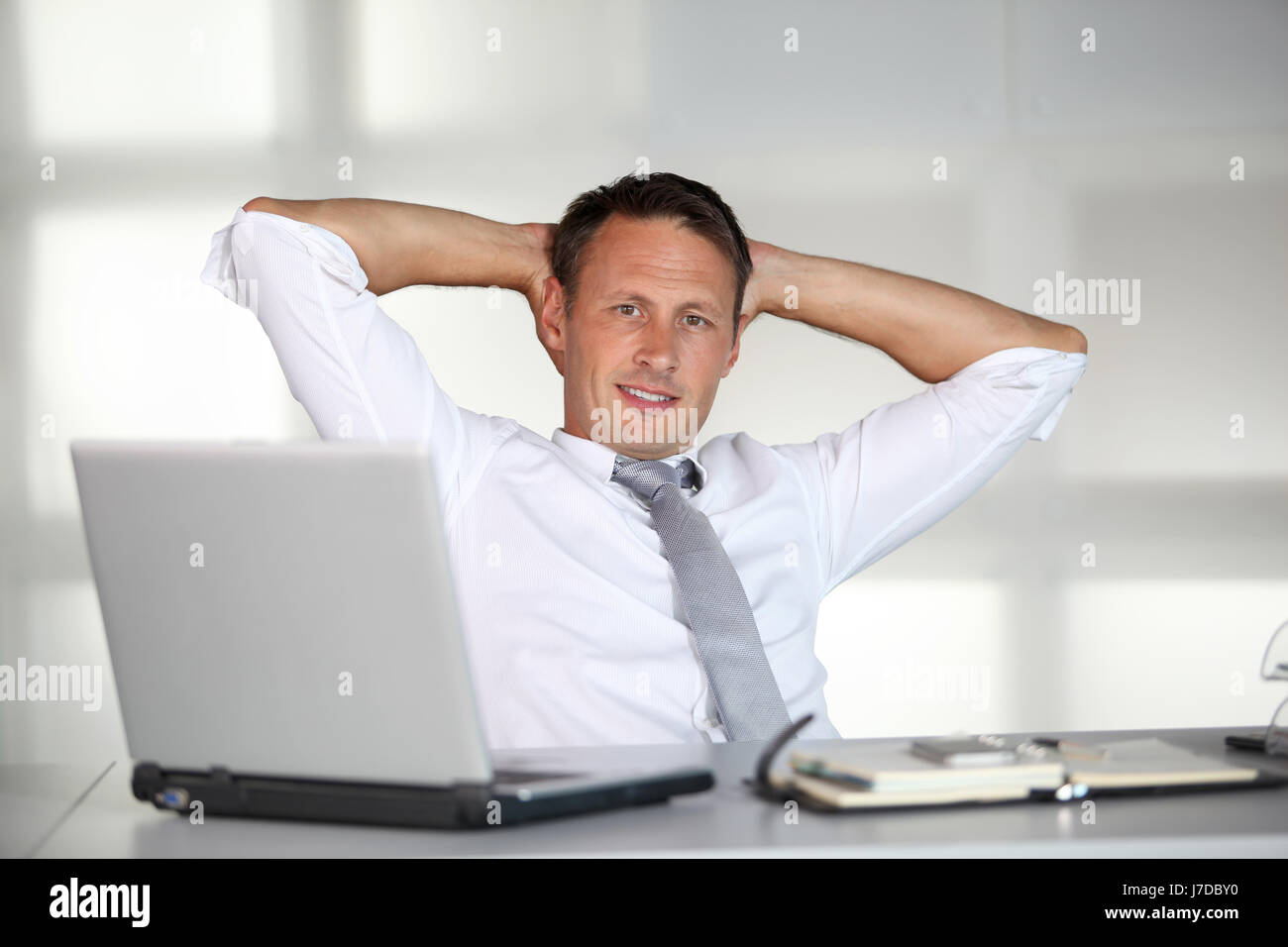 bank lending institution office laptop notebook computers computer desk Stock Photo Alamy