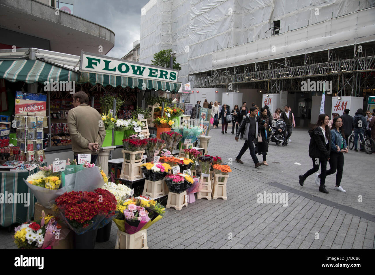 Flower stall in the public outdoor space at the Bullring in Birmingham