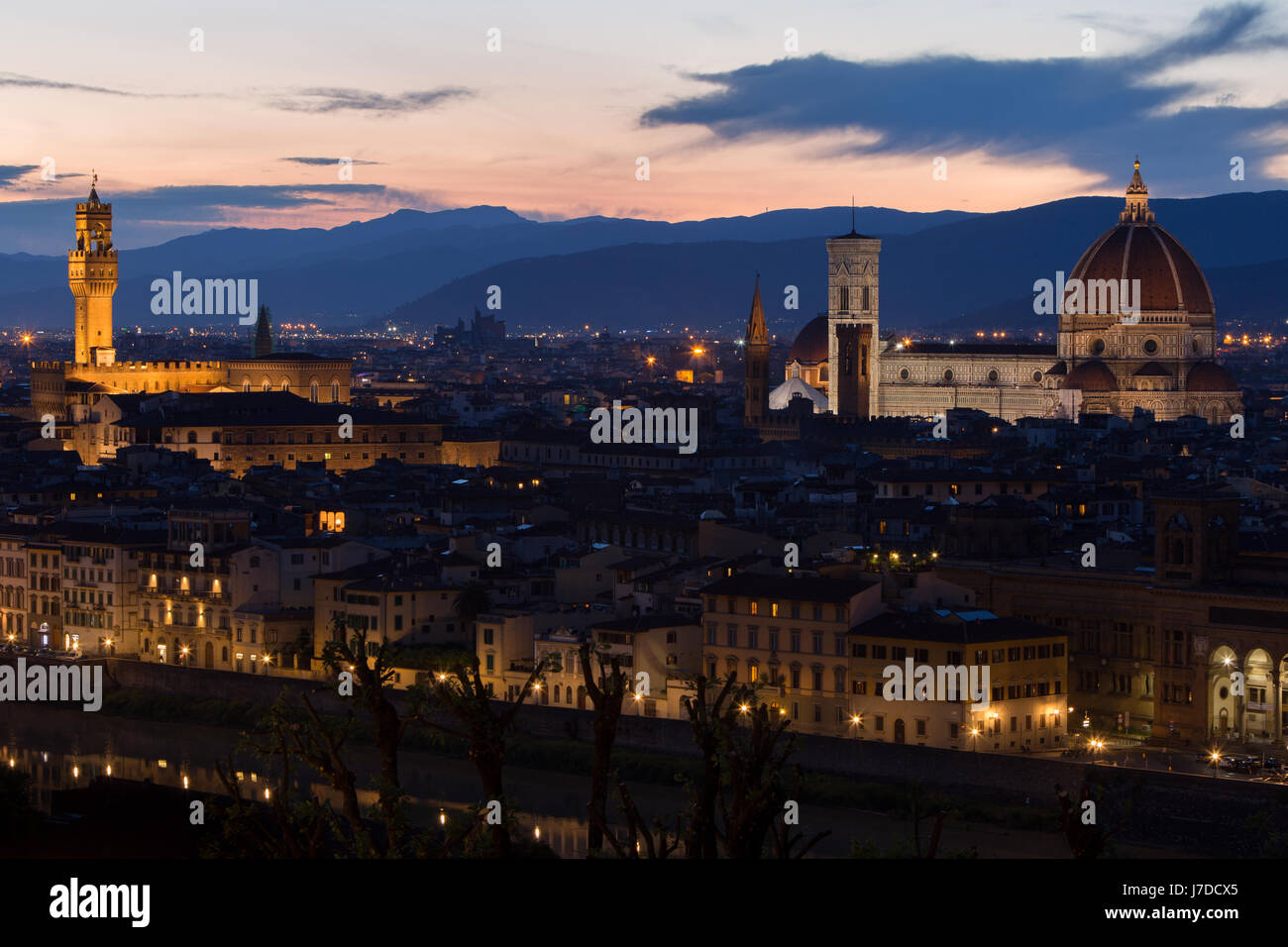 Old town Florence at night, Tuscany, Italy Stock Photo