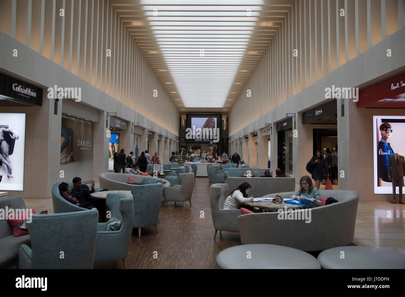 Interior of The Mailbox exclusive department store in Birmingham, United Kingdom. The Mailbox is