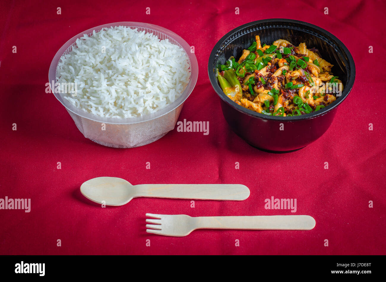 a bowl of shredded chicken with boiled rice Stock Photo Alamy