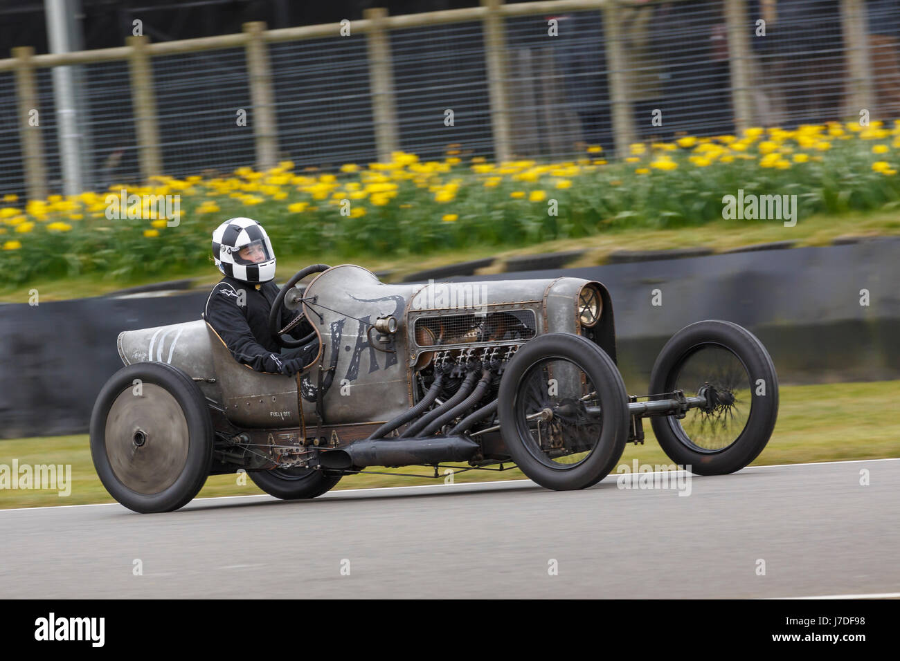 1908 GN JAP GP Special with driver Annie Scaldwell during the S.F. Edge Trophy race at the Goodwood GRRC 74th Members Meeting, Sussex, UK. Stock Photo