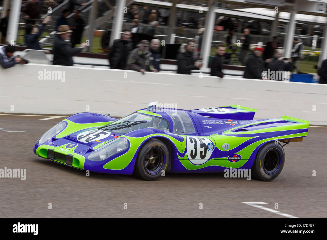 1971 Porsche 917LH Group 5 car with driver Gary Pearson at the Goodwood GRRC 74th Members Meeting, Sussex, UK. Stock Photo
