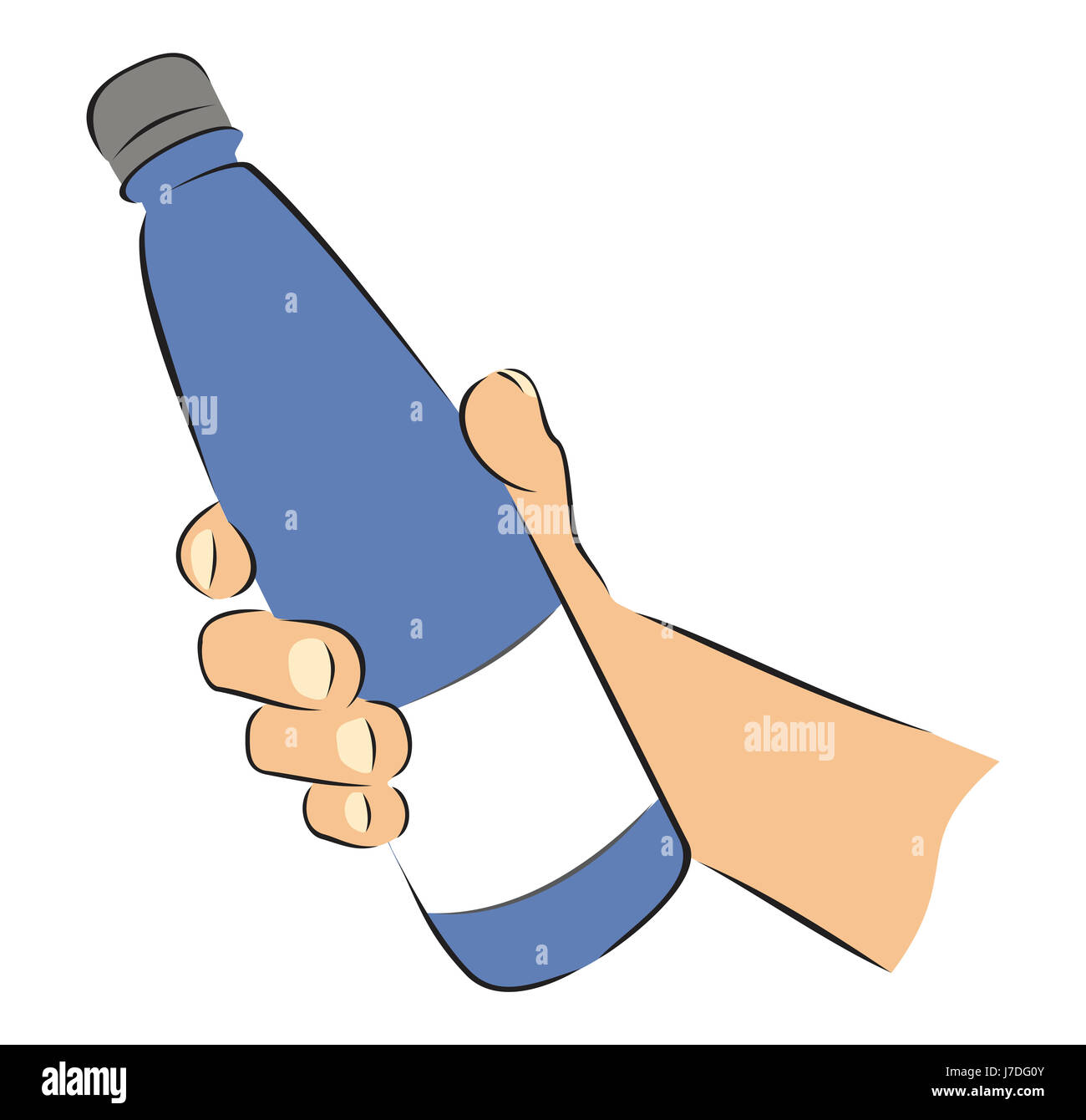bottle grab plastic synthetic material grabbing logo hand give blue bar tavern Stock Photo