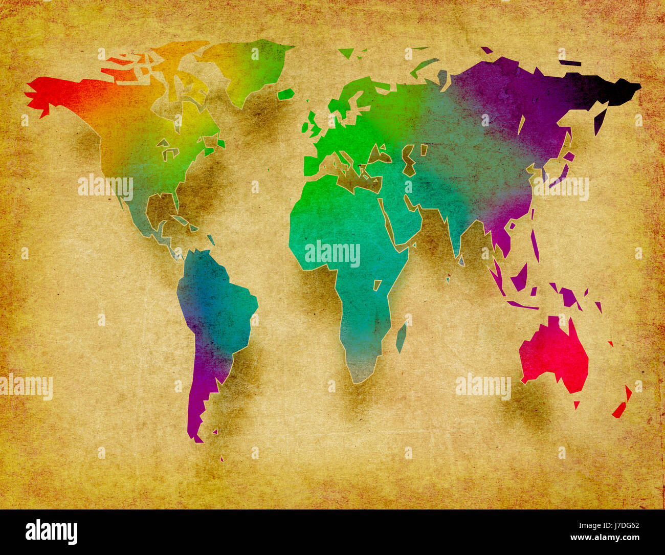 world map on old parchment Stock Photo - Alamy