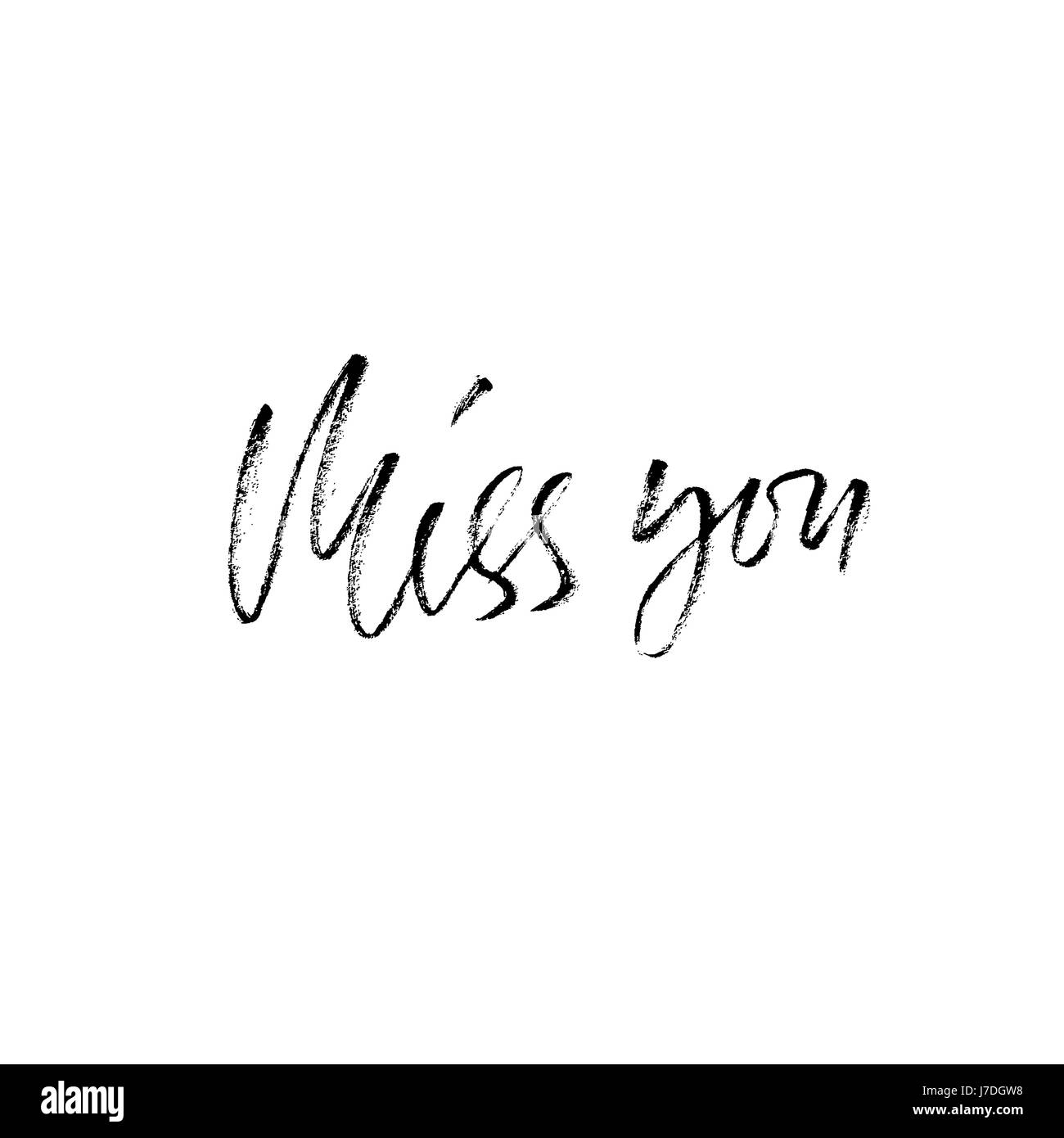 Miss you inscription. Greeting card with calligraphy. Hand drawn modern dry brush lettering design. Vector typography. Stock Vector